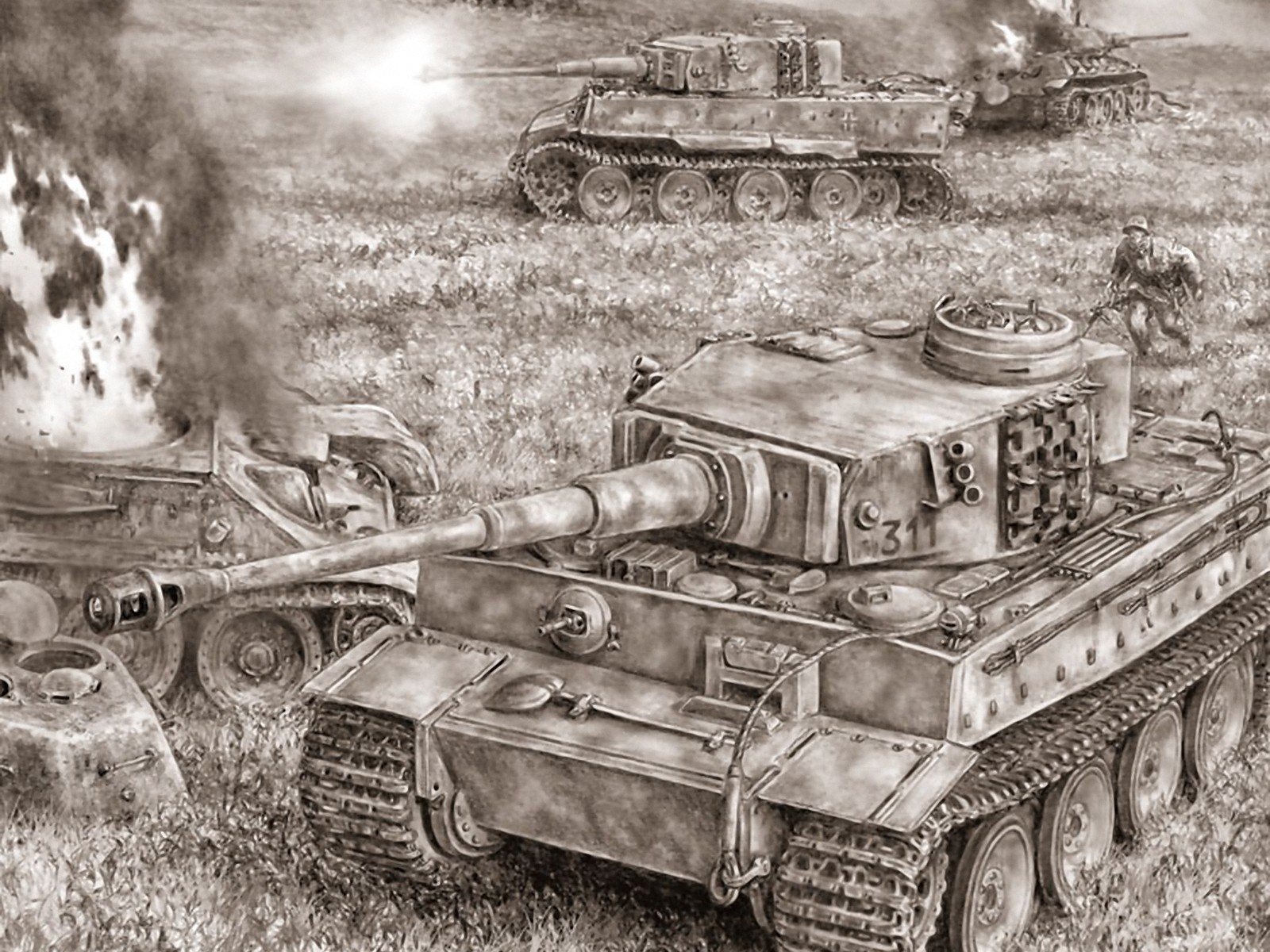 Танковое сражение рисунок