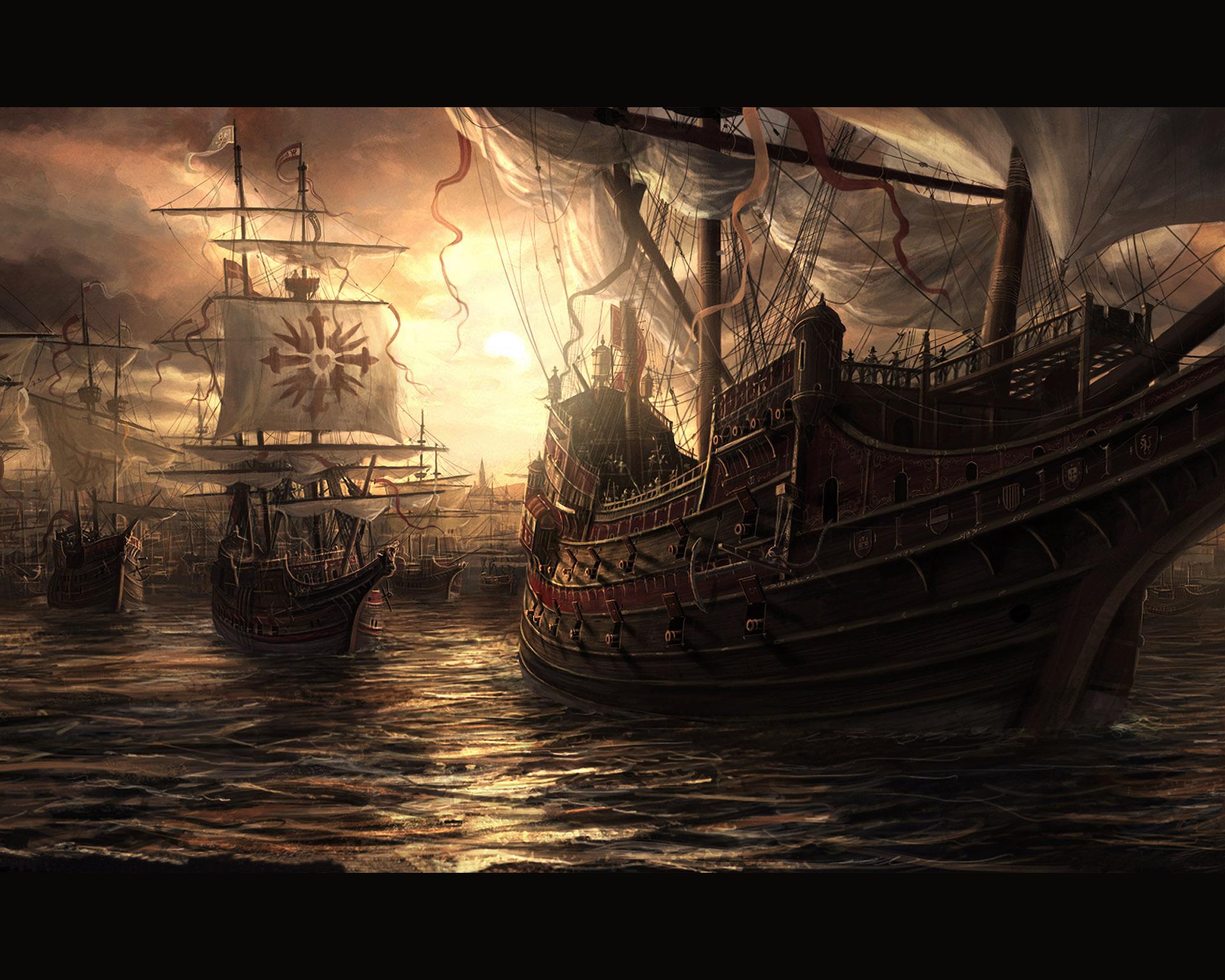 море, корабли, пираты, черепа, готика, фэнтези загрузить
