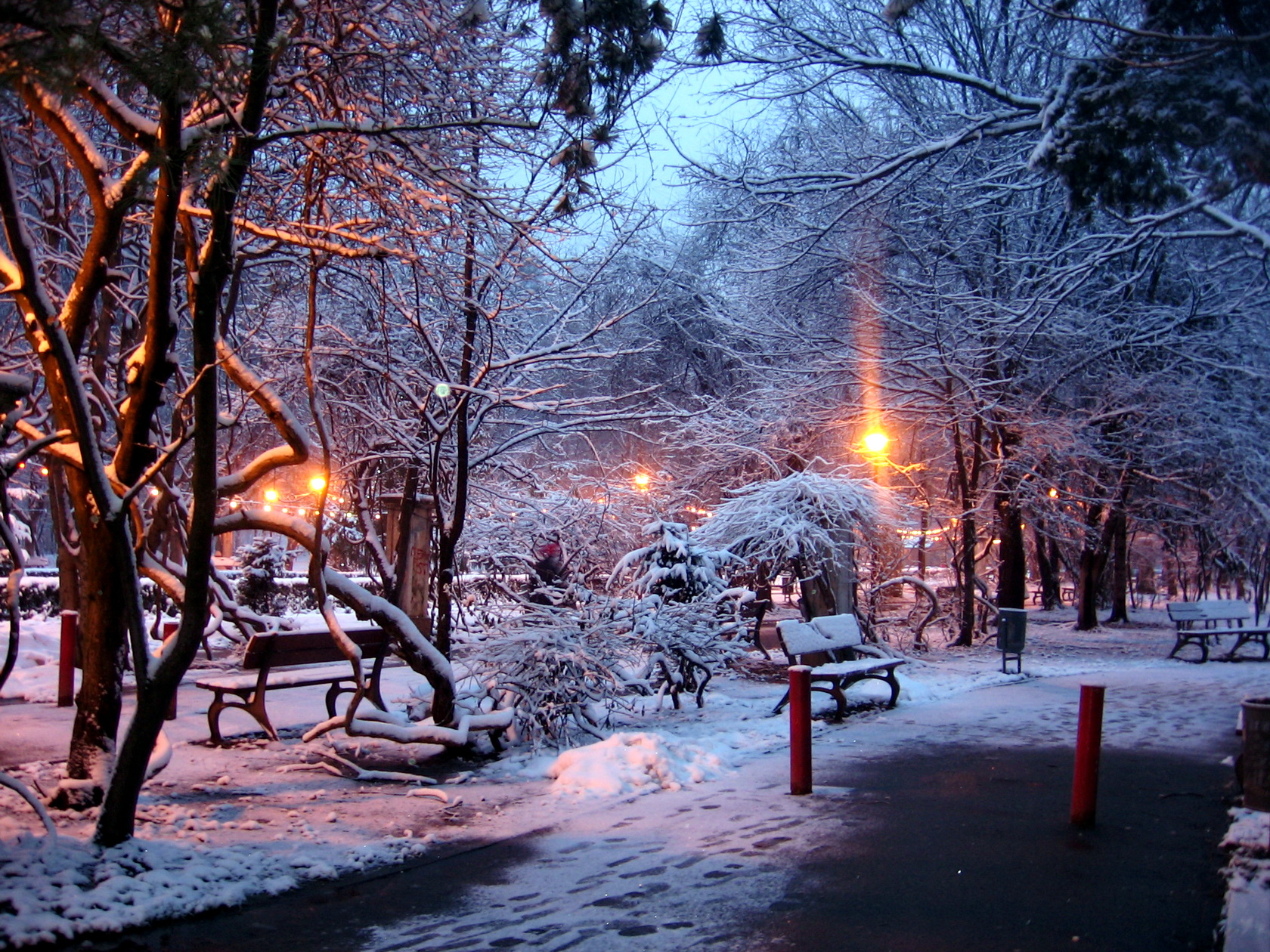 лавка зима снег фонарь парк бесплатно
