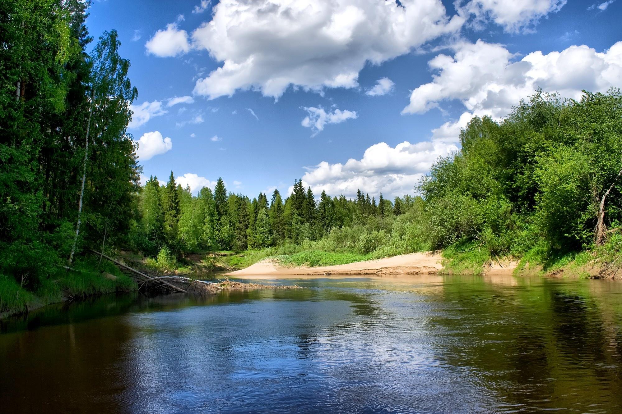 Река, лес, радуга, утес без смс