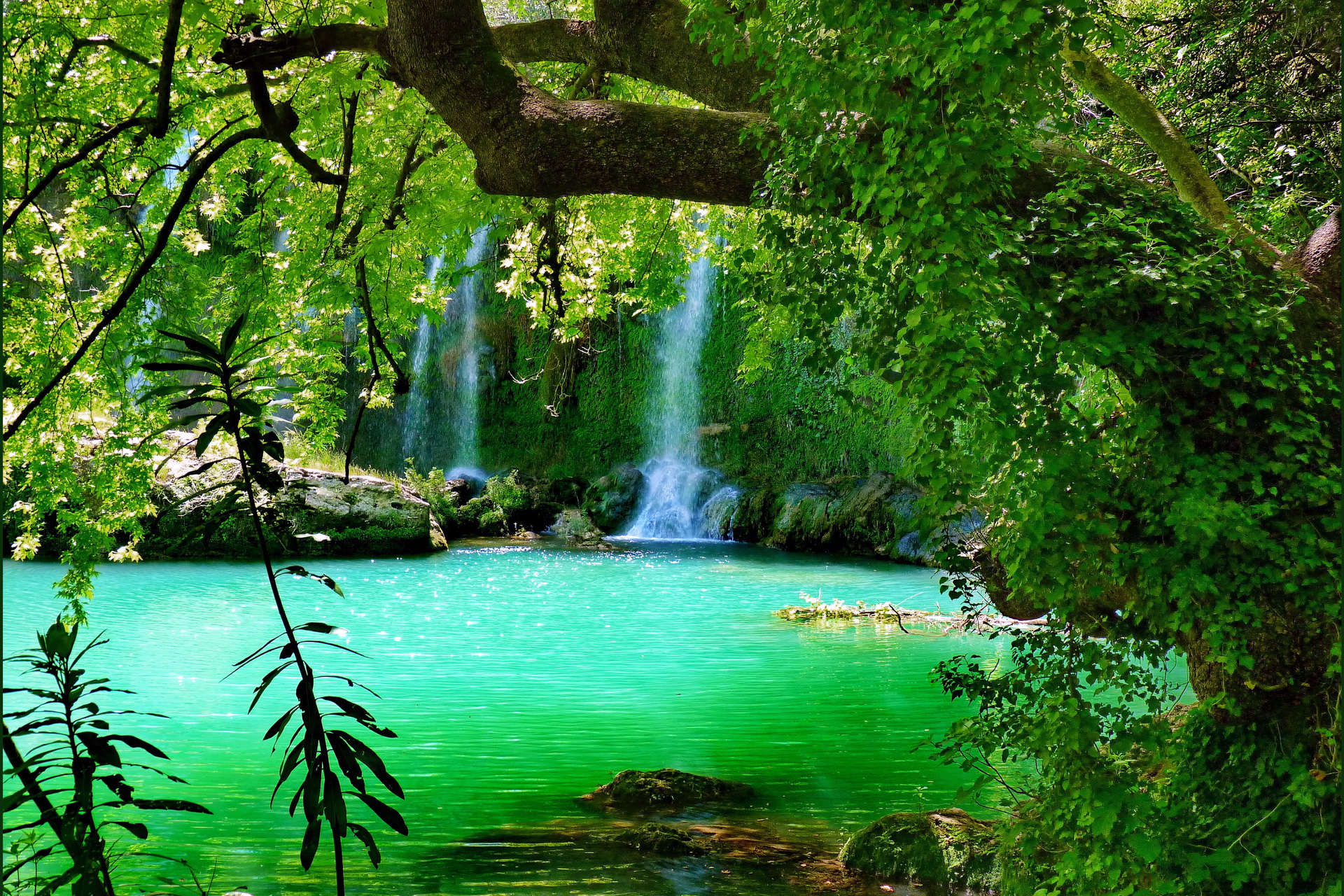природа водопад озеро деревья загрузить