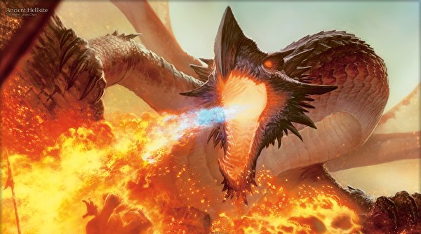 Картинки Драконы извергает пламя Фэнтези 600x334 дракон Фантастика