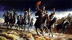 Картинки Кит Паркинсон Лошади Воители Нежить Бежит Фэнтези