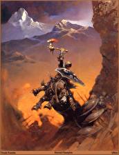 Картинка Frank Frazetta Воин Лошадь Битва Щит С топором