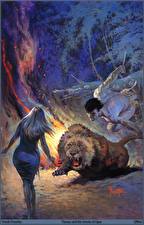 Фотографии Frank Frazetta Мужчины Львы Фэнтези Девушки