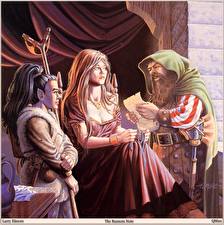 Картинки Larry Elmore Платья Сидя Девушки