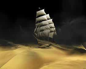 Фото Корабль Парусные Пустыни Песок