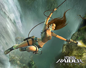 Обои для рабочего стола Tomb Raider Tomb Raider Legend Прыжок Лара Крофт Игры Девушки