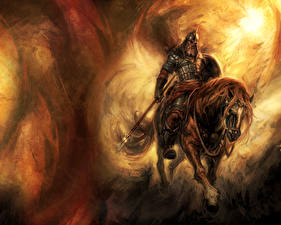 Картинка Воители Лошади Доспехе Копья