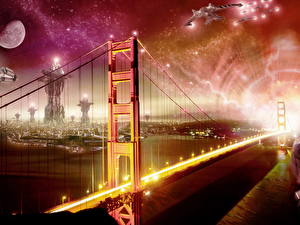 Обои для рабочего стола Мосты США Сан-Франциско Калифорния The Golden Gate Bridge город