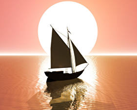 Фотография Море Корабли Парусные 3D Графика