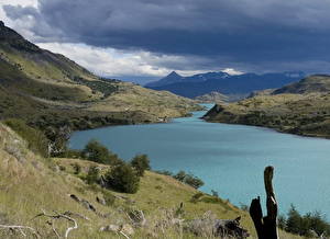 Фотография Озеро Чили Небо Исток озера Pehoe Природа