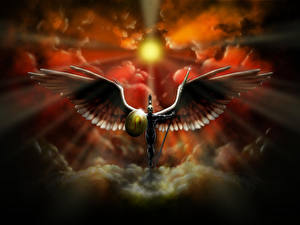 Фотографии Ангелы С копьем Щиты Фантастика