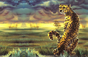 Картинка Большие кошки Гепарды Рисованные