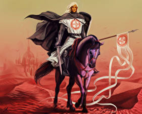 Фото Воин Лошадь Мечи Копья Фантастика