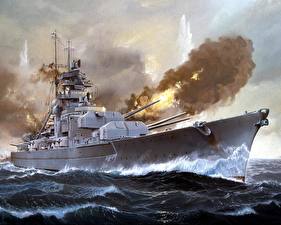 Фотографии Корабль Рисованные KMS Bismarck Армия
