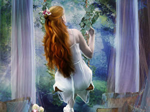 Картинки Качели Фэнтези Девушки