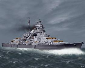 Фото Корабль Рисованные KMS Bismarck Армия