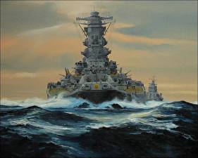 Обои для рабочего стола Корабль Рисованные IJN Yamato Армия