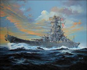 Обои Корабли Рисованные IJN Yamato военные