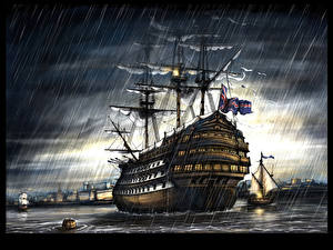 Фотография Корабль Парусные Дождь корабль под дождем Фэнтези