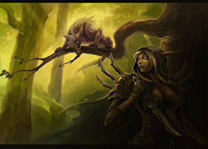 Картинки Sandara Tang девушка-воин в темном лесу Фантастика