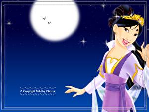 Картинки Disney Мулан девушка на фоне ночного неба Мультфильмы