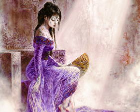 Картинки Luis Royo Азиатка в сиреневом платье