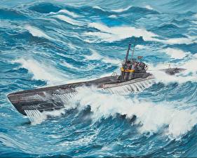 Фотографии Корабль Рисованные U-Boot Typ VII C/41 Армия