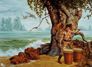 Обои для рабочего стола Rowena Morril Музыкант с дракончиком Фэнтези