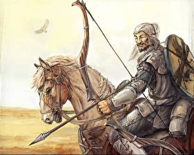 Картинки Воители Лучники Щит Стрелы Лук оружие Воин Фэнтези