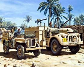 Картинка Боевая техника Рисованные L.R.D.G. 30cwt Chevrolet & Jeep военные