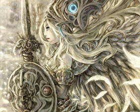 Картинки Воин Щит С копьем Фэнтези Девушки