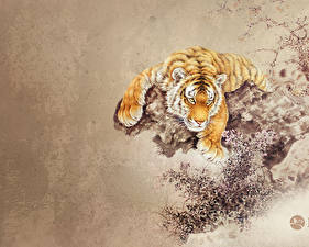Фотография Большие кошки Тигры Рисованные животное