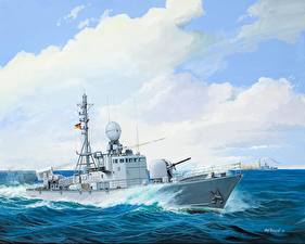 Фотографии Корабль Рисованные Gepard /BRD военные