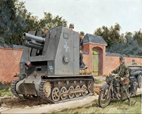 Фотография Боевая техника Рисованные 15cm s.IG.33 (Sf) Pz.Kpfw.I Aus B Армия