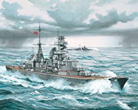 Картинки Корабли Рисованные KMS Prinz Eugen Армия