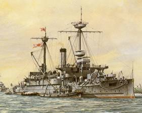 Картинки Корабли Рисованные IJN Asahi военные