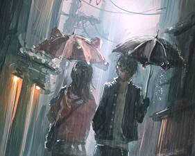 Обои Любовь Зонтик Фэнтези