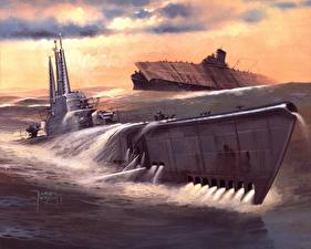 Картинки Рисованные Подводные лодки USS Archerfish Армия