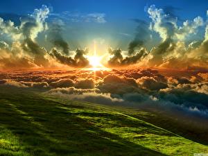 Фото Рассвет и закат Пейзаж Луга Небо Облака Природа