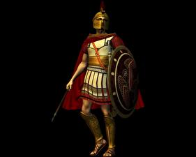 Фотография Воины Средневековье С копьем Щиты Spartan