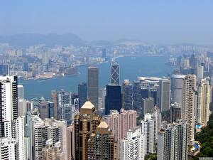 Картинка Китай Гонконг Небоскребы Дома Мегаполиса Сверху