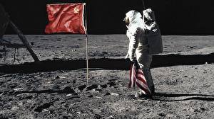 Фотография Космонавт Флага Советский союз Луна