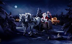 Фотографии Праздники Новый год Дед Мороз Сани