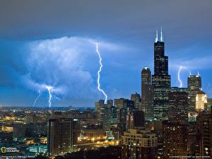 Фотографии США Чикаго город Молния