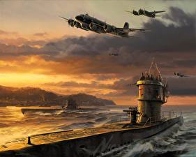 Фотографии Рисованные Подводные лодки U-Boot Армия