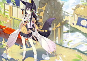 Картинка Kitsune героиня с длиннми ушами и жирным хвостом Аниме