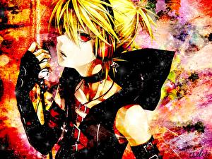 Картинки Vocaloid девушка с красными глазами с наушниками Аниме