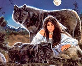Фото Maija девушка в окружении волков